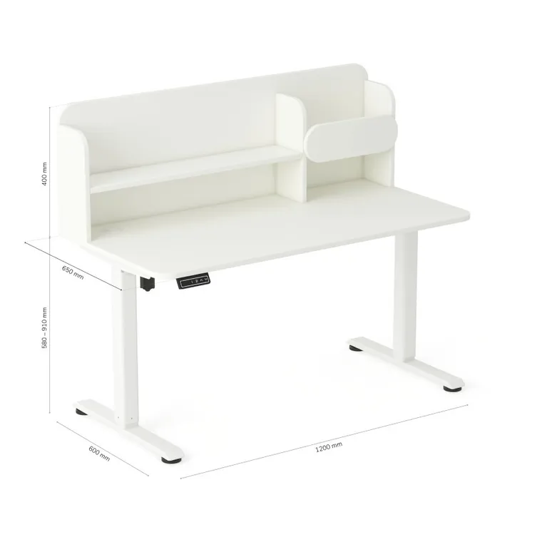 Entelo, Axio, biurko elektryczne regulowane z nadstawką, rozmiar 3-4, 120-65 cm, biały