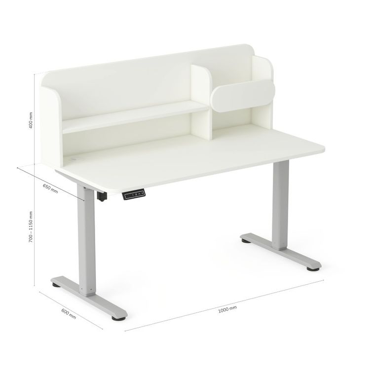 Entelo, Axio, biurko elektryczne regulowane z nadstawką, rozmiar 5-6, 100-65 cm, biały