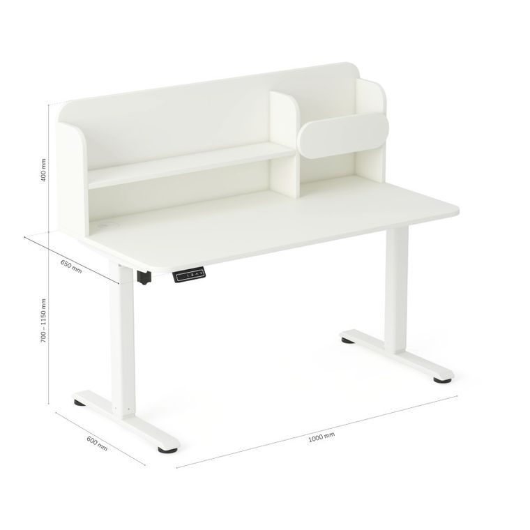 Entelo, Axio, biurko elektryczne regulowane z nadstawką, rozmiar 5-6, 100-65 cm, biały