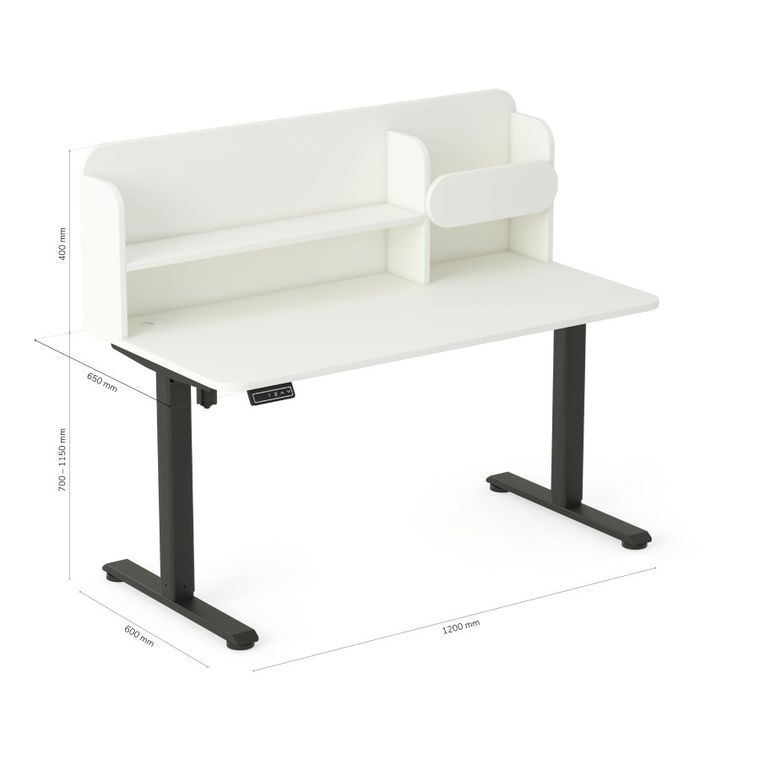 Entelo, Axio, biurko elektryczne regulowane z nadstawką, rozmiar 5-6, 120-65 cm, biały