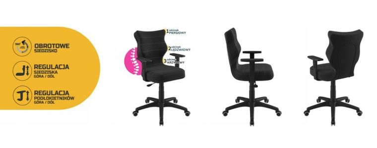 Entelo, Duo, krzesło biurowe z podłokietnikami, wzrost 159-188 cm, antracyt