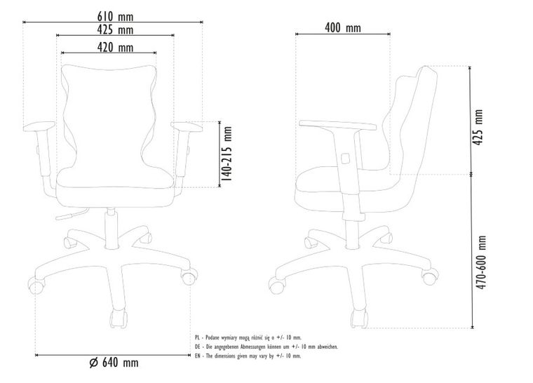 Entelo, Duo, krzesło biurowe z podłokietnikami, wzrost 159-188 cm, ciemno szare
