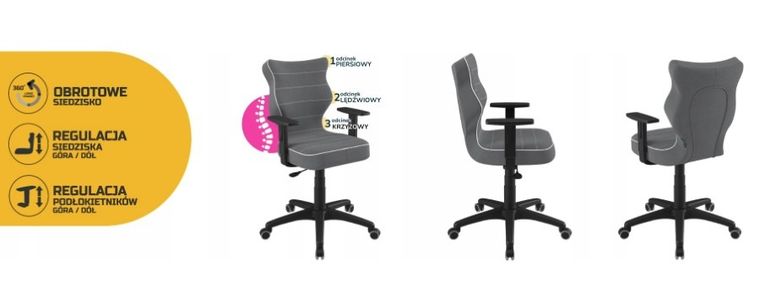 Entelo, Duo, krzesło biurowe z podłokietnikami, wzrost 159-188 cm, ciemny szary