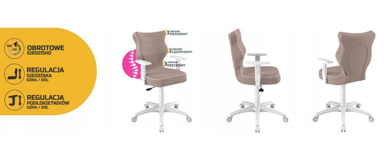 Entelo, Duo, krzesło biurowe z podłokietnikami, wzrost 159-188 cm, różowe