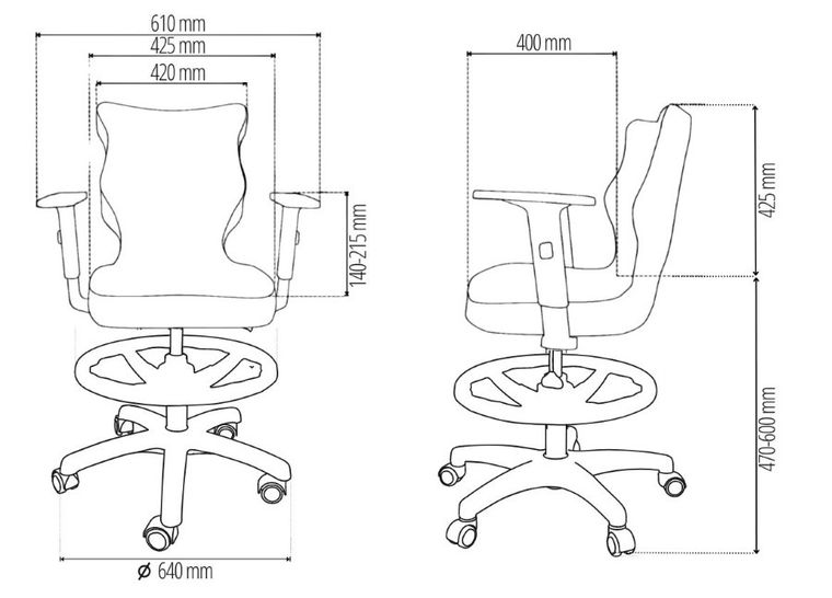 Entelo, Duo, krzesło biurowe z podnóżkiem i podłokietnikami, wzrost 159-188 cm, szare