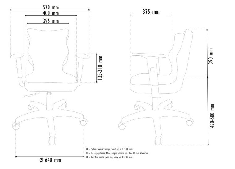 Entelo, Duo, krzesło młodzieżowe z podłokietnikami, wzrost 146-176,5 cm, szare