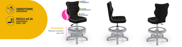 Entelo, Petit, krzesło dziecięce z podnóżkiem, wzrost 119-142 cm, czarne