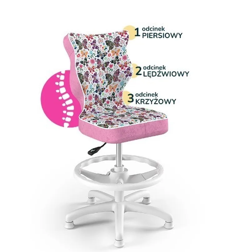 Entelo, Petit, krzesło dziecięce z podnóżkiem, wzrost 119-142 cm, motylki