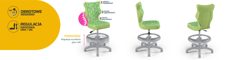 Entelo, Petit, krzesło dziecięce z podnóżkiem, wzrost 119-142 cm, piłki