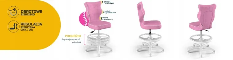 Entelo, Petit, krzesło dziecięce z podnóżkiem, wzrost 119-142 cm, różowe