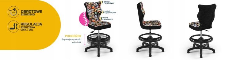 Entelo, Petit, krzesło dziecięce z podnóżkiem, wzrost 119-142 cm, zwierzaki