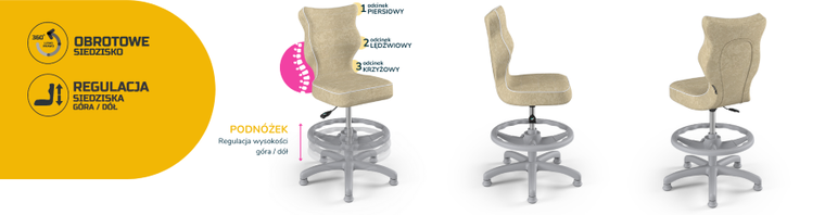 Entelo, Petit, krzesło dziecięce z podnóżkiem, wzrost 133-159 cm, beżowe