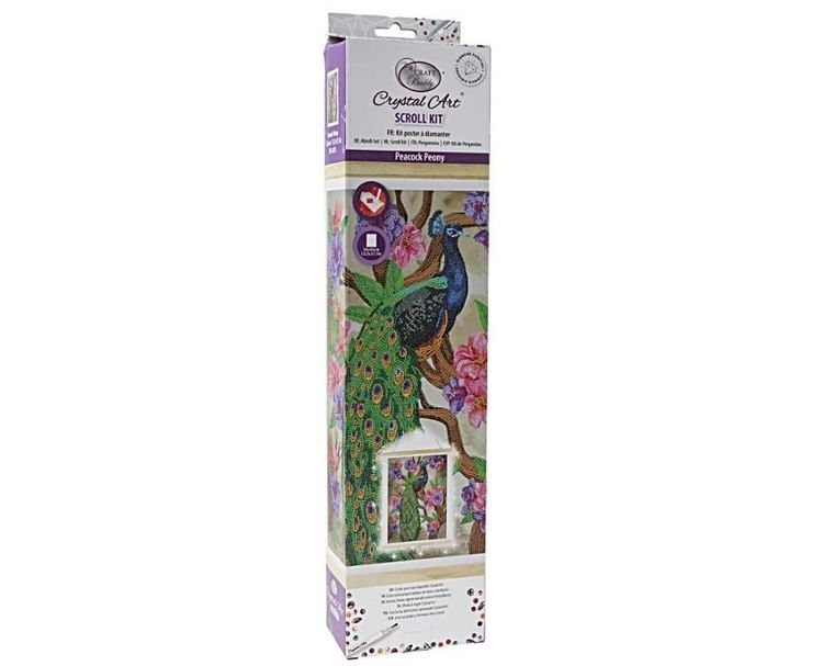 Epee, Crystal Art, plakat z mozaiką diamentową, Paw i piwonia, 35-45 cm