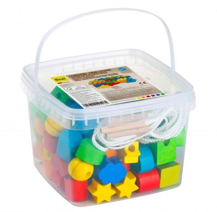 Erzi, nawlekanka, kształty i kolory, drewniana gra, 96 elementów