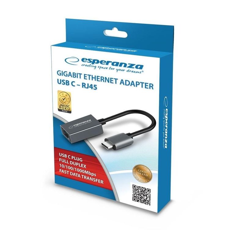 Esperanza, adapter, 1000 mbps, USB C-RJ45 ENA102