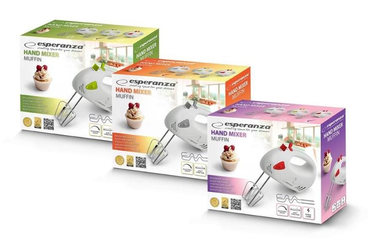 Esperanza, Muffin, mikser ręczny, szary, 150W, EKM007WE