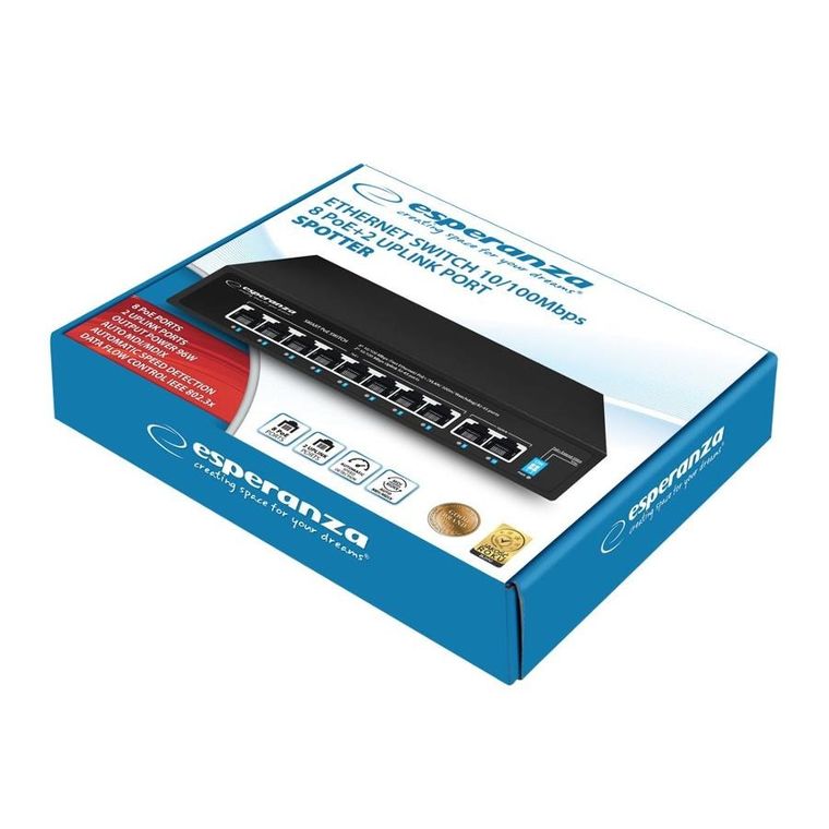 Esperanza, switch, 10 portów, POE 10/100M, 96W