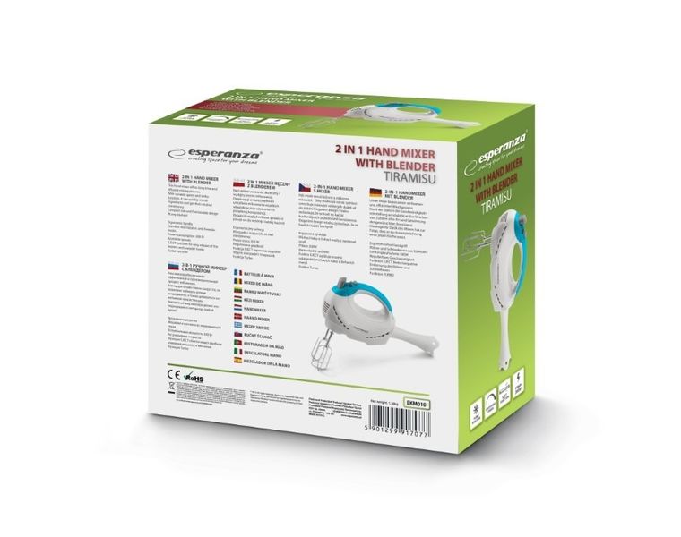 Esperanza, Tiramisu, blender, mikser ręczny, 300W, biały, EKM010