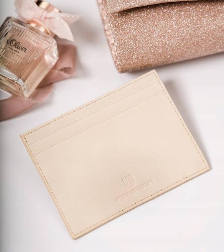 Etui na dokumenty, beżowe, skórzane, Peterson