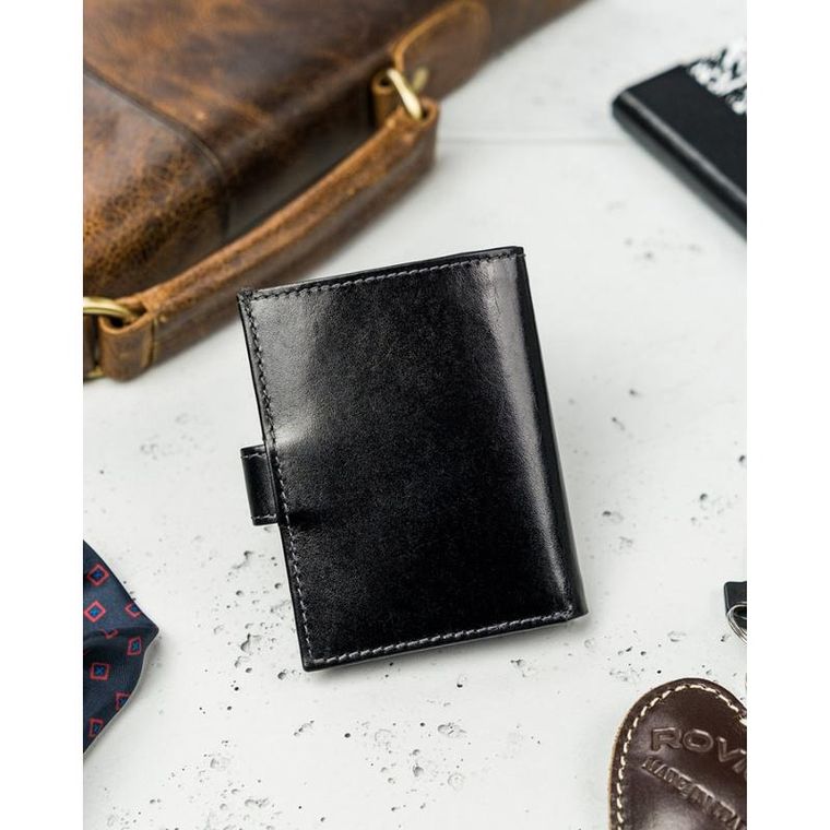 Etui na dokumenty, czarne, skórzane, Rovicky