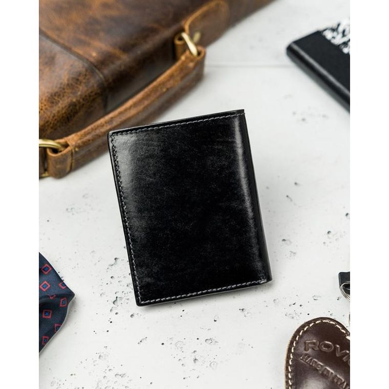 Etui na dokumenty, czarne, skórzane, Rovicky