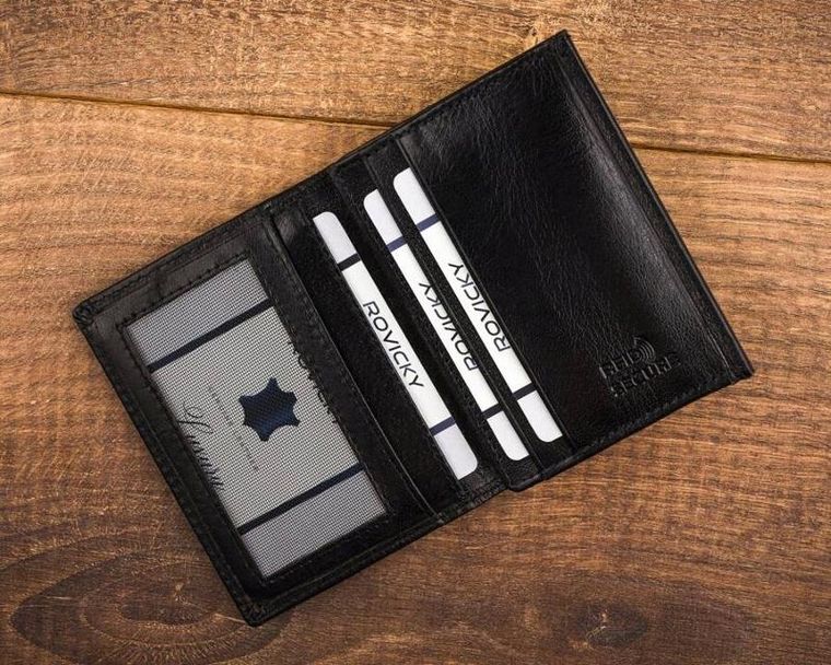 Etui na karty, czarne, skórzane, RFID, Rovicky