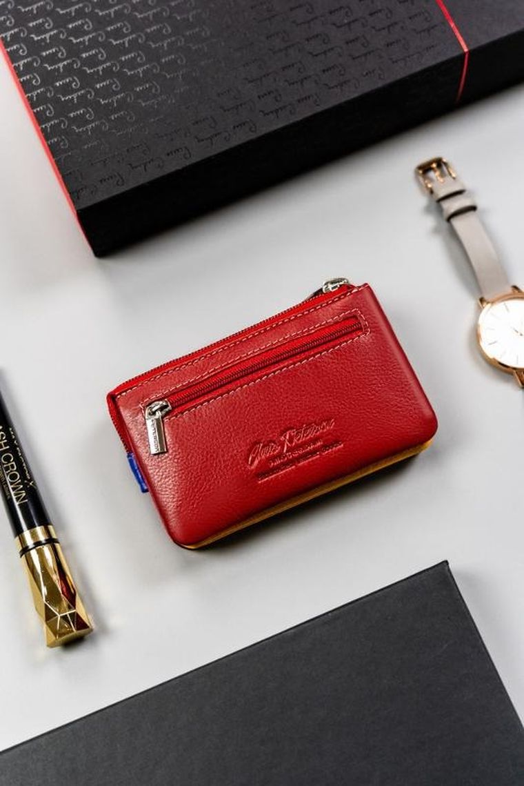 Etui na klucze, czerwone, skórzane, Peterson