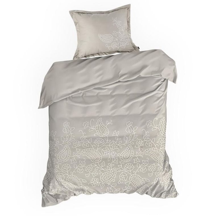 Eurofirany, komplet pościeli satynowej, haft, 220-200 cm, beżowy