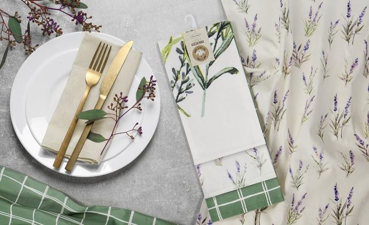 Eurofirany, komplet ręczników kuchennych, Lavender, 50-75 cm, naturalny