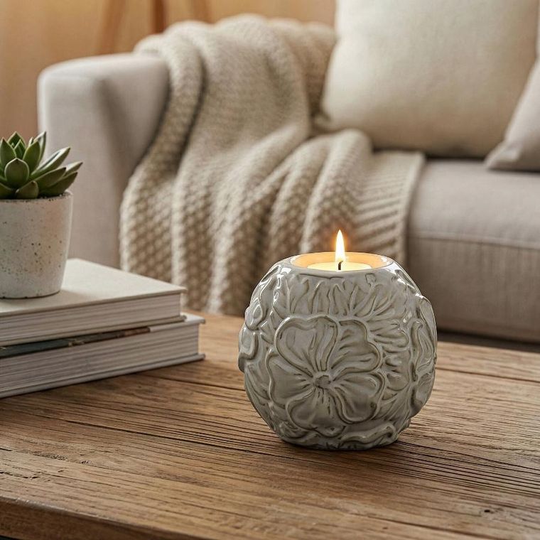 Eurofirany, świecznik dekoracyjny, Naira, 10-10 cm, kremowy