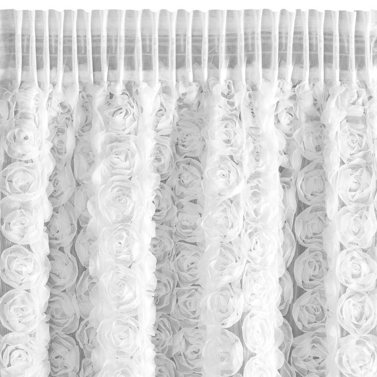 Eurofirany, zasłona gotowa, Roses, na taśmie, 140-270 cm, biały