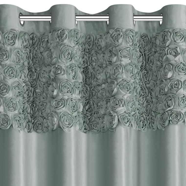 Eurofirany, zasłona zaciemniająca gotowa, Roses, na taśmie, 140-250 cm, miętowy