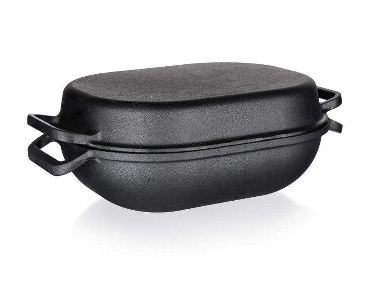Excellent, brytfanna żeliwna, owalna z pokrywką, czarna, 39-26-14 cm, 3 + 4 l
