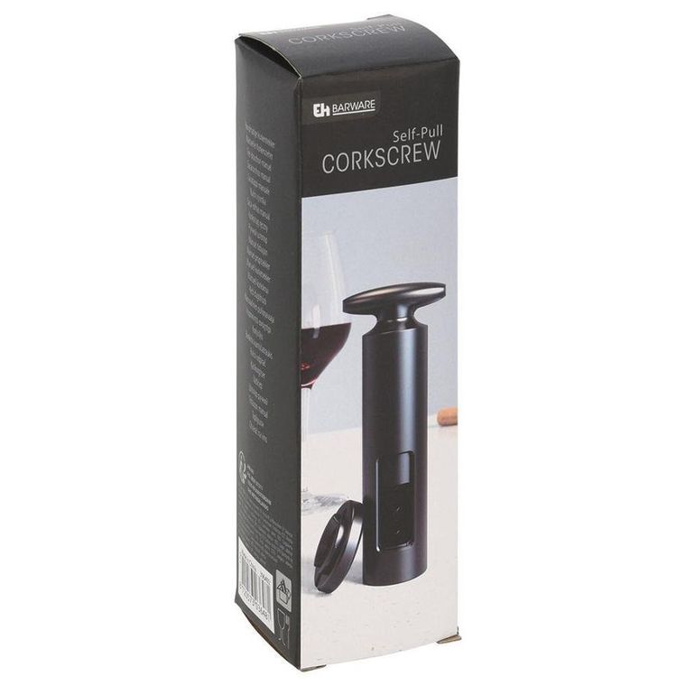 Excellent Houseware, korkociąg automatyczny z przecinakiem do folii, czarny, 16,5 cm