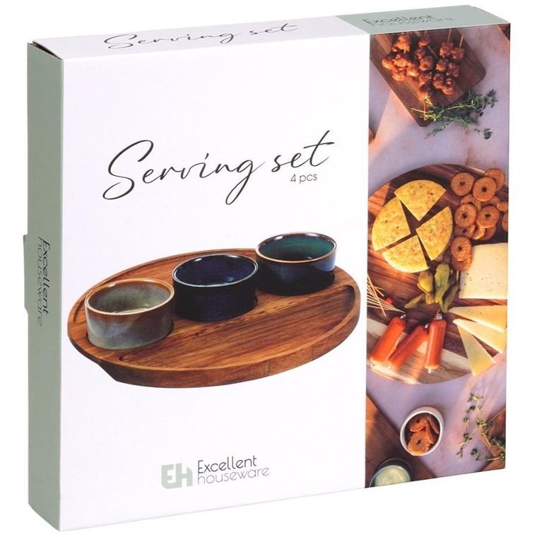 Excellent Houseware, miseczki na przekąski, na tacy, ceramiczne, 4 elementy
