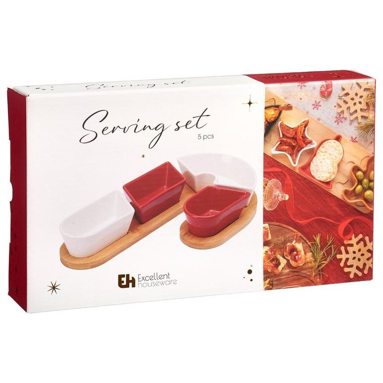 Excellent Houseware, miseczki na przekąski, na tacy, ceramiczne, 5 elementów