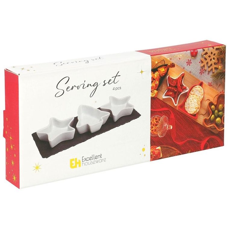 Excellent Houseware, miseczki na przekąski, na tacy, porcelanowe, 4 elementy