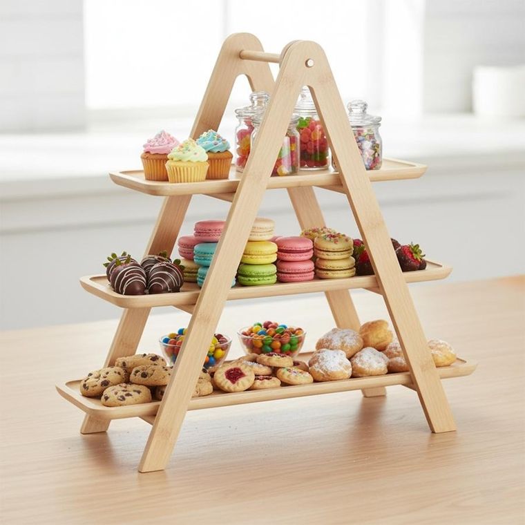 Excellent Houseware, patera bambusowa, 3 piętrowa, 43-13,5-39 cm