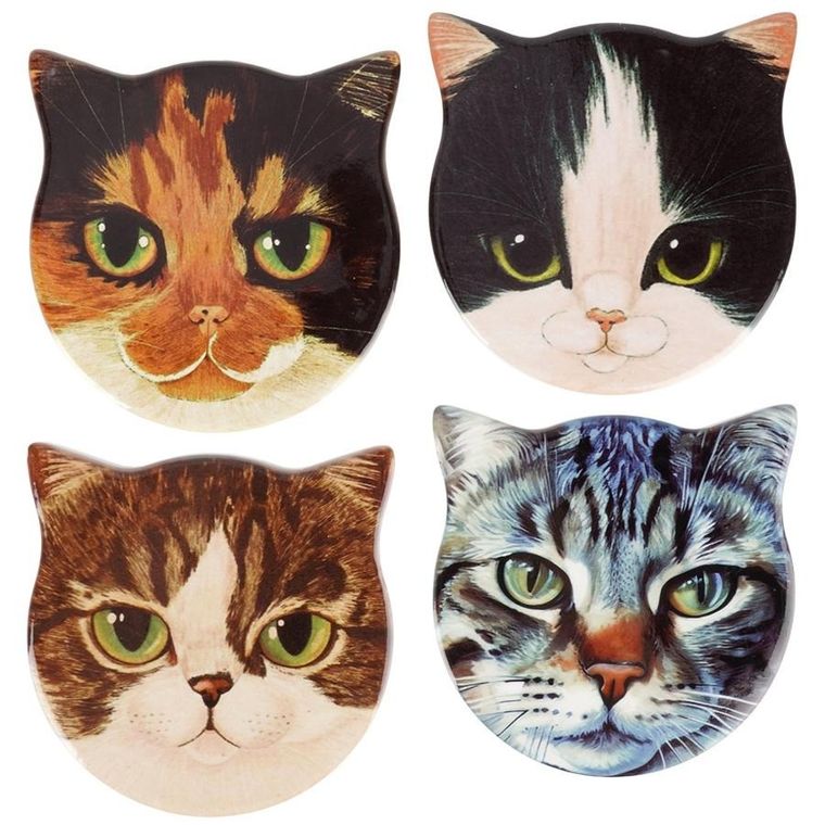 Excellent Houseware, podstawki pod kubek, w stojaku, kot, 4 szt.