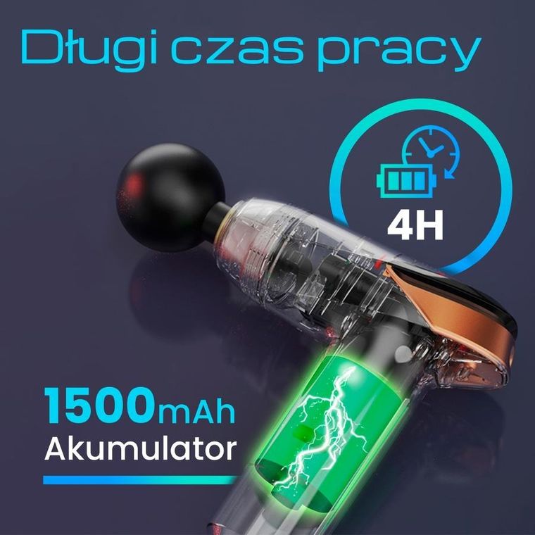 Extralink, Massage Gun Lite, pistolet do masażu, 3200 RPM, 6 końcówek
