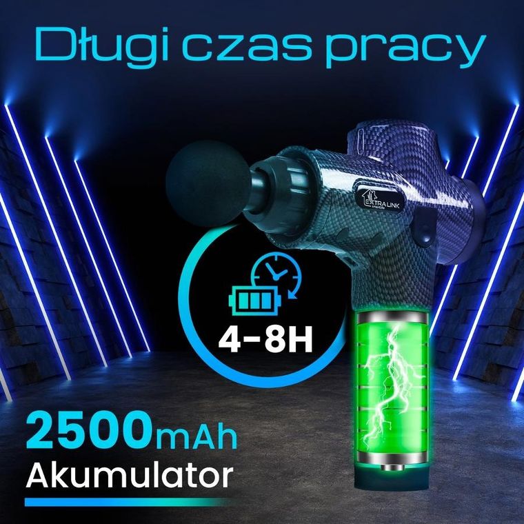Extralink Massage Gun Pro, pistolet do masażu, 3800 RPM, 6 końcówek