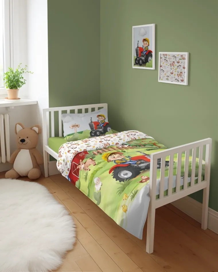 Farma, 2-częściowy komplet pościeli dziecięcej, bambus, czerwony, 90-120 cm