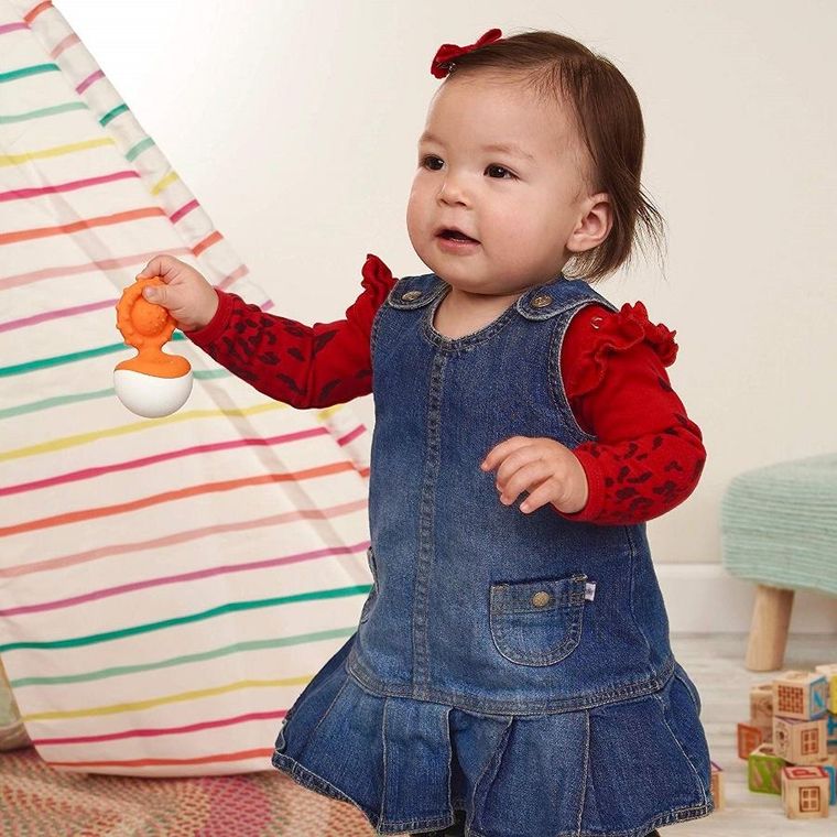 Fat Brain Toy Co, Dimpl, wańka wstańka, gryzak, pomarańczowy