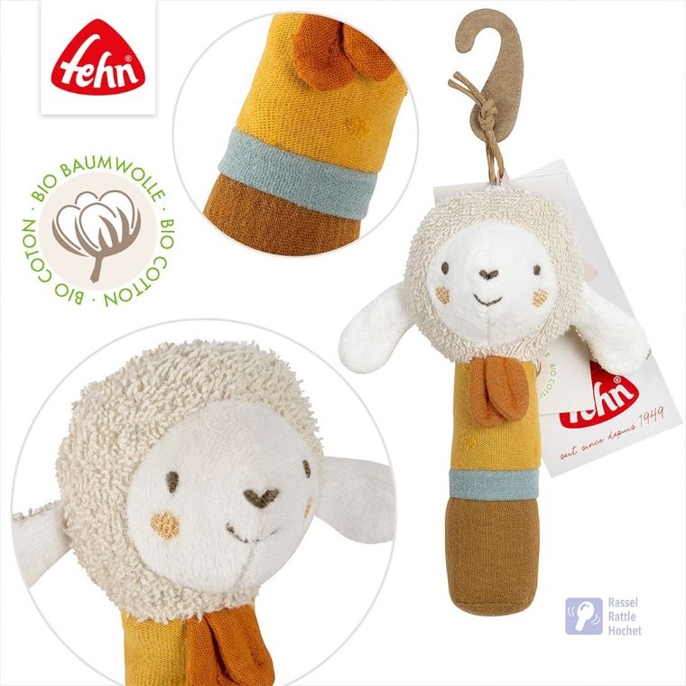 Fehn, Natura 3, zabawka do rączki z grzechotką, owieczka
