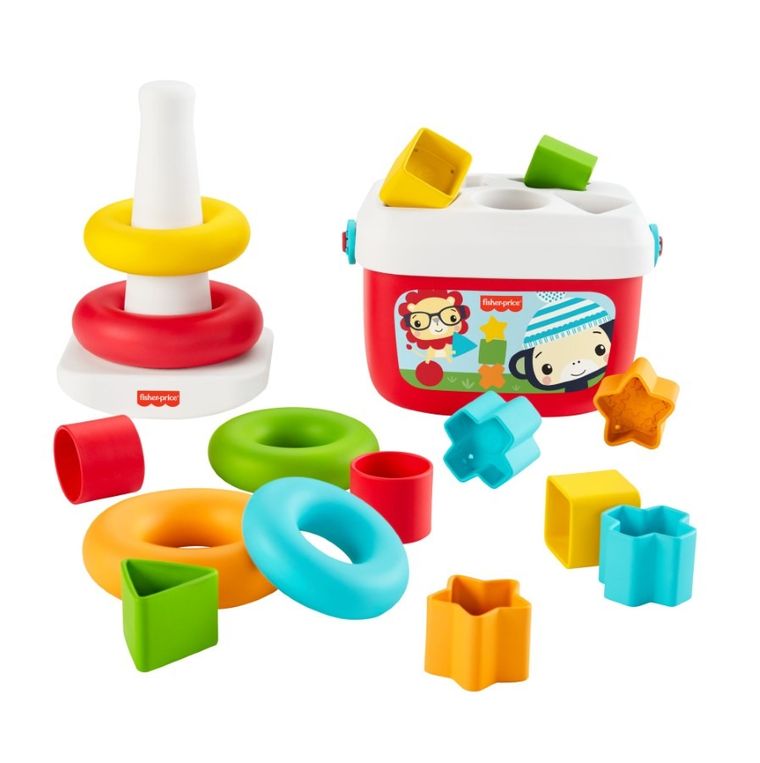 Fisher-Price, Pierwsze klocki malucha + piramidka z kółek, zabawka niemowlęca