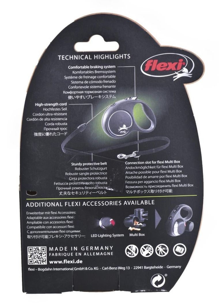 Flexi Black Design, smycz taśmowa, rozmiar S, 5m, czarna