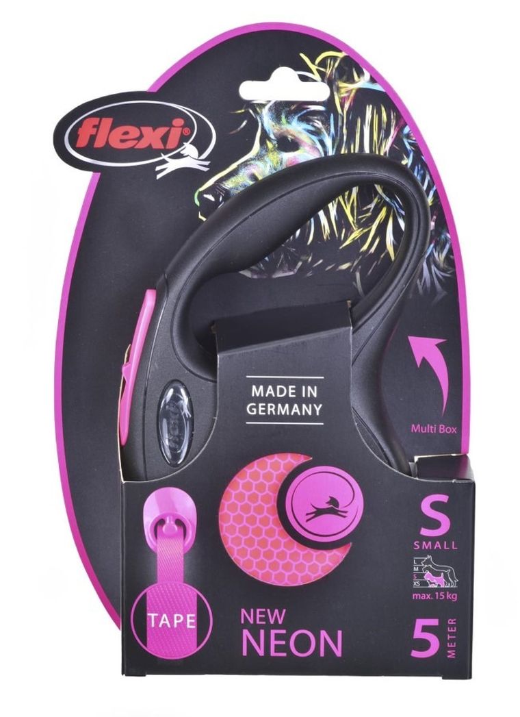 Flexi, New Neon, smycz automatyczna, rozmiar S, 5 m, różowa