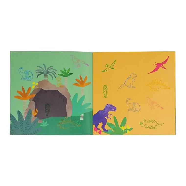 Floss & Rock, Dinozaury, zestaw kolorowych pieczątek i książeczka