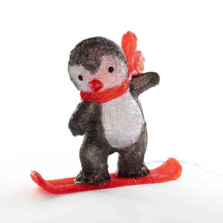 Fééric Lights And Christmas, dekoracja zimowa LED, pingwin na desce, 30,3 cm