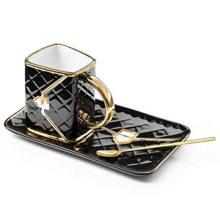 Gadget Master, kubek torebka, podstawka i łyżeczka, czarny